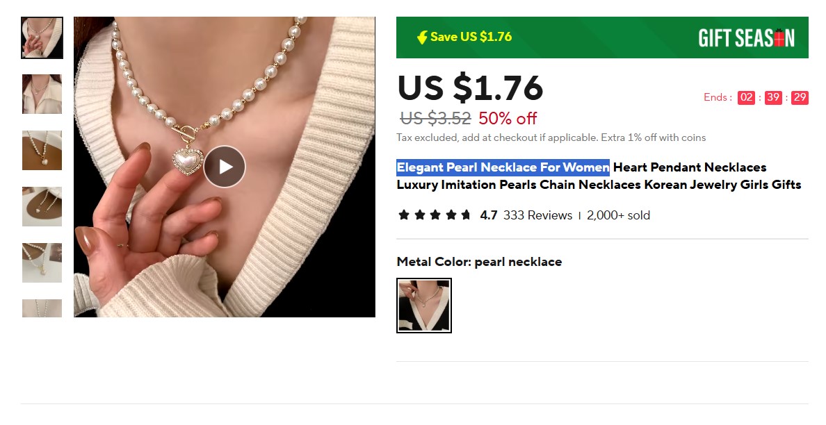 Elegant Pearl Necklace For Women