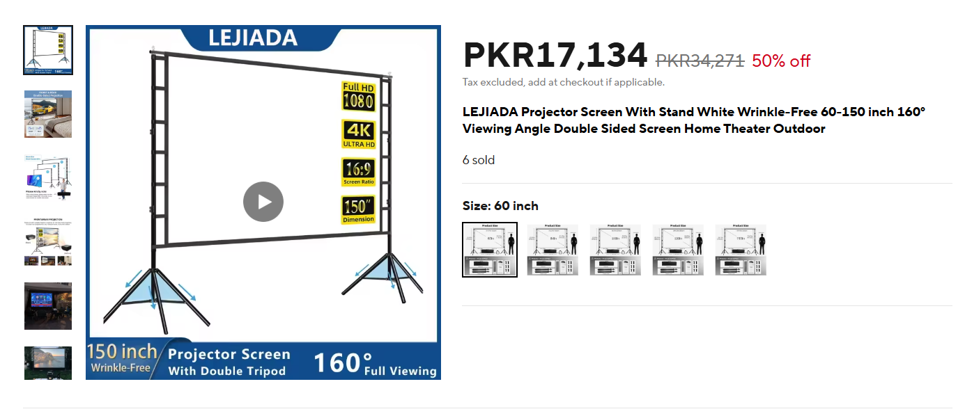 LEJIADA Projector Screen With Stand wrinkle-Free 50-160 inch