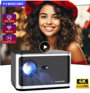 Magcubic 580ANSI 4K Projector – Android 11, 1080P, WiFi 6, Voice Control